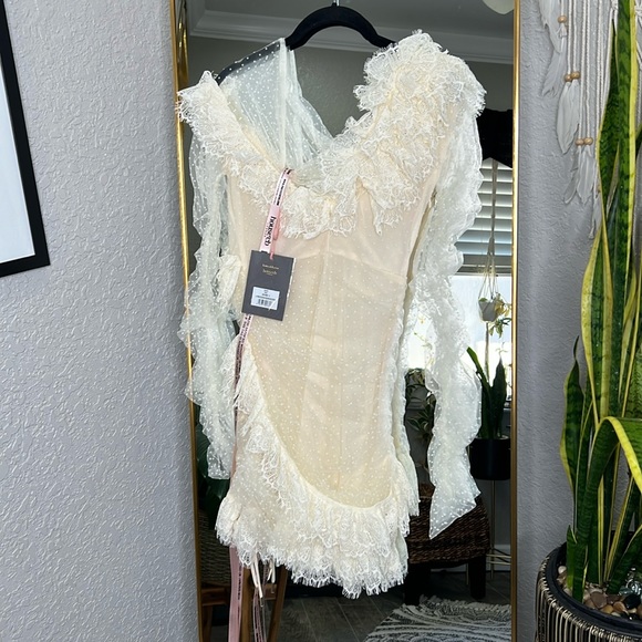 House of CB ‘Sorrel’ Ivory Lace Frill Tulle Asymmetric Minidress NWT - Picture 14 of 15